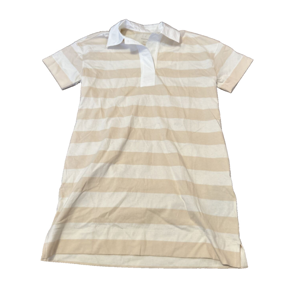 Everlane Size S Tan White Striped Short Sleeve The Organic Cotton Polo Dress NWT